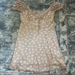 Urban Outfitters Floral Pinkish Tan Dress with Ruffled Sleeves